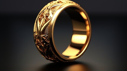 Yellow gold ring on dark background