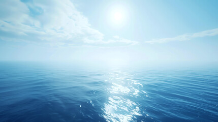 Obraz premium Serene ocean scene under a bright sun, with calm seas and a clear sky.