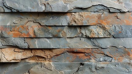   A close-up of an artwork with different shades of gray and orange paints