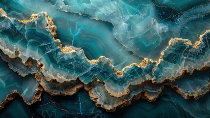   A close-up image of an artwork depicting a wave of blue and gold over water's surface