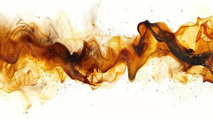   A close-up of a liquid mixture on a white background, resembling an orange and brown smoke wave