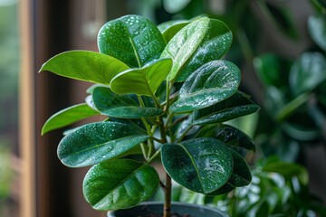 Ficus Tree in a Conservatory: Indoor tree with glossy leaves.
