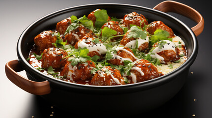 Delicious Garnished Chicken Kofta Curry in A Bowl on Blurry Background