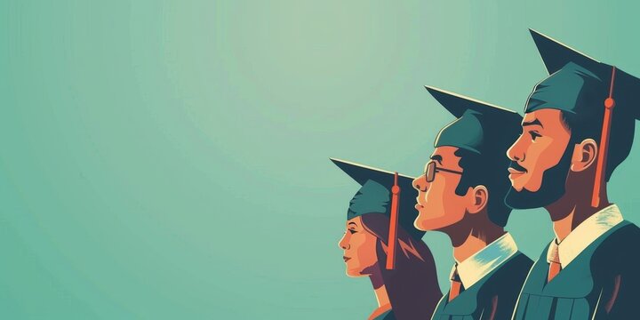 Education concept with group of diverse graduates in gowns looking up