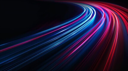 Light line neon road. The effect of abstract curved stripes. Laser fast beams. LED fiber motion flow.