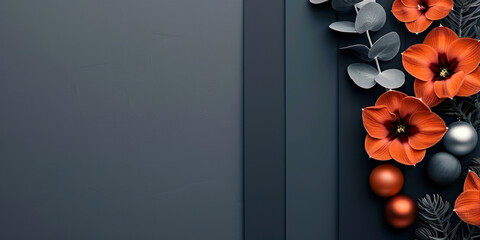 Festive Floral Christmas card design with Amaryllis and Eucalyptus on Dark Backdrop