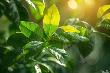 Ficus Tree in a Conservatory: Indoor tree with glossy leaves.