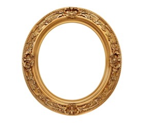 Golden oval frame isolated on transparent background