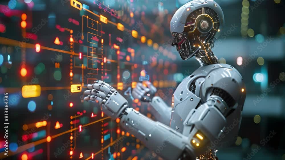 Leinwandbilder A robot is using its hands to touch a wall in a controlled manner, showcasing dexterity and precision in its movements.