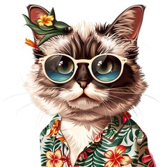 Fototapeta premium Cat tropical fashion