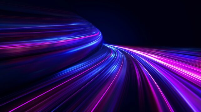 Neon road speed. Light abstract laser trace from the movement of cars. LED curves fast strips. Template for futuristic design.