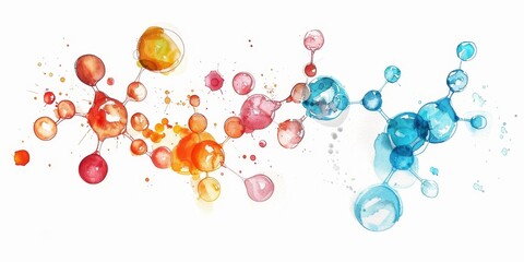 Colorful watercolor molecules. Abstract watercolor background.