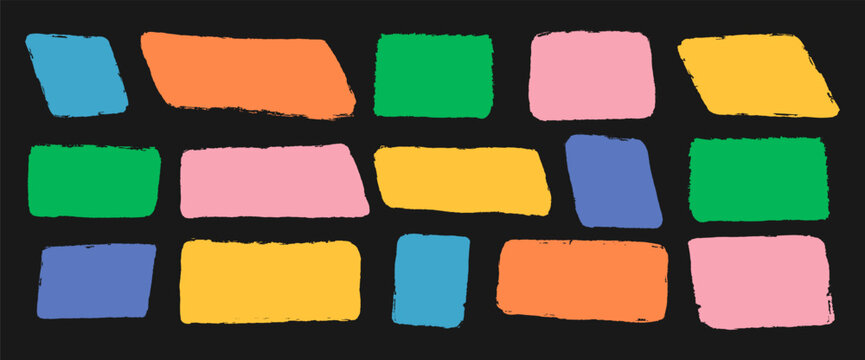 Set of colored hand drawn frames for text and quotes. Vector textbox in doodle style.