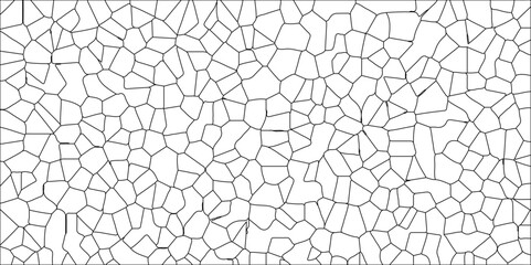 White color Broken Stained-Glass Background with black lines. Voronoi diagram background. Seamless pattern with 3d shapes vector Vintage Illustration background. Geometric Retro tiles pattern