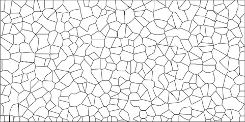 White color Broken Stained-Glass Background with black lines. Voronoi diagram background. Seamless pattern with 3d shapes vector Vintage Illustration background. Geometric Retro tiles pattern