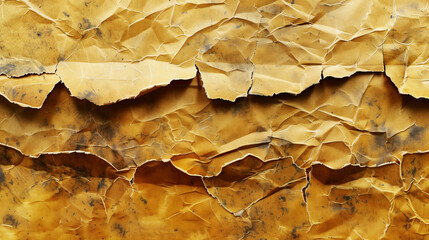 Close-up image of cracked and distressed vintage yellow paper with detailed textures.