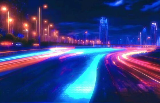 light City road light, night highway lights, traffic with highway road motion lights, long exposure