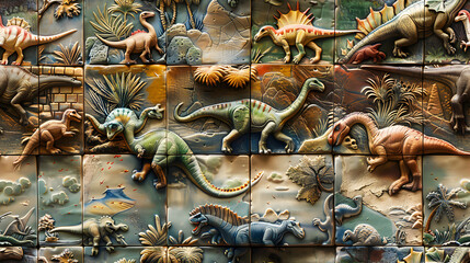Dinosaur Discovery Tiles: Vibrant Dinosaur Themed Tiles Bringing Prehistoric Wonders to Life, Exciting Children with Realistic Depictions of Dinosaurs