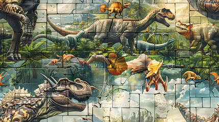 Dino Discovery Tiles: Vibrant Dinosaur Themed Tiles Bringing Prehistoric Wonders to Life   Exciting Children with Realistic Depictions in Photos.