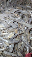 Various types of small fish are sold in traditional market