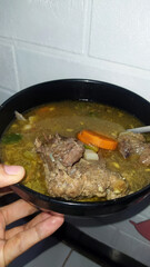 The meat soup is ready to be served