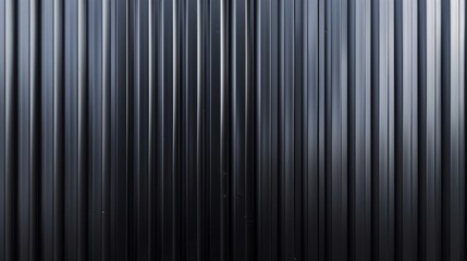 Metal texture of black roof. Sheet steel corrugated wall. Vertical siding pattern. Zinc material for construction. Aluminum plates used in industry.