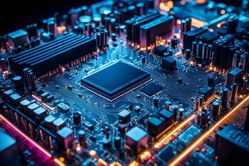 Fototapeta premium Technology digital abstract background. Colorful, Futuristic impression, with glowing and light effects