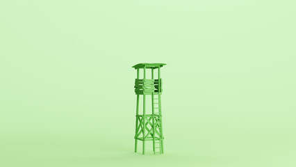 Green lookout tower watchtower observation wooden structure soft tones mint background 