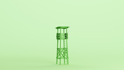 Green lookout tower watchtower observation wooden structure soft tones mint background 3d illustration render digital rendering	