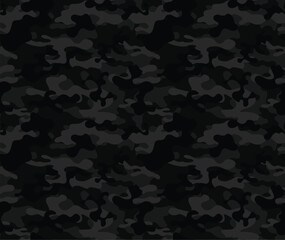 Camouflage black background, seamless pattern, dark shape texture