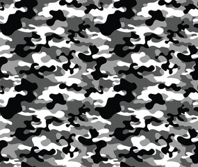 
Camouflage gray background, military uniform, army seamless pattern, white gray black print