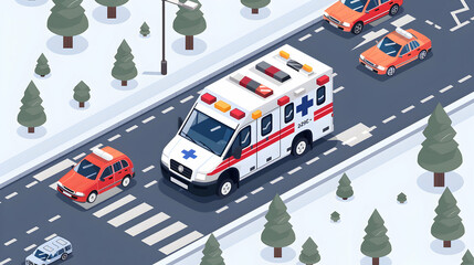 Ambulance Driver at Work: Focused and Quick Response Flat Design Concept Illustration in City Traffic for Emergency   Adobe Stock