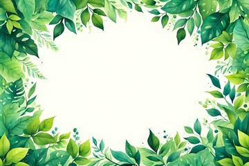 Obraz premium A backdrop of fresh natural foliage forms the frame. The center is empty, suitable for placing text