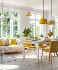 modern interior design, yellow and white color combination