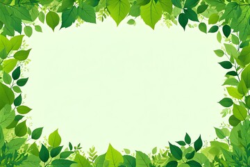 A backdrop of fresh natural foliage forms the frame. The center is empty, suitable for placing text