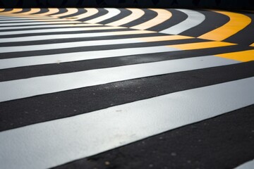 Reflective Striped speed bump on street. Control traffic warning. Generate Ai