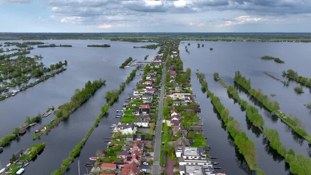 Beautiful and Unique Vinkeveense Plassen in Vinkeveen, The Netherlands. Recreational Calm Islands Aerial Drone Shot