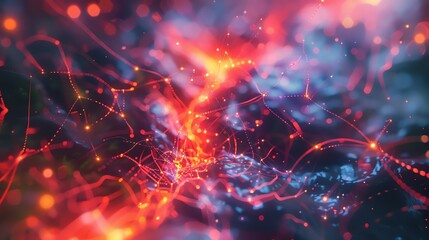 Obraz premium AI brain neural network visualization, vibrant colors, macro lens, abstract