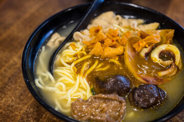 Cantonese cart noodles bowl in restaurant