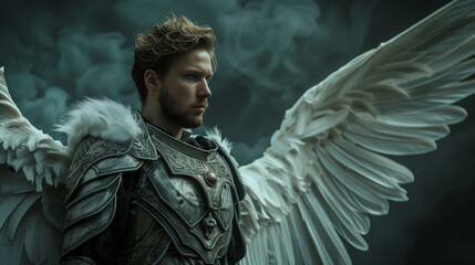 Obraz premium Portrait of a Divine Warrior Angel with Dramatic Lighting