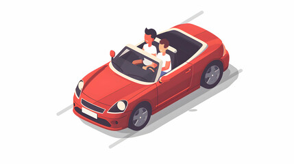 First Time Driver Excitement: Thrilling Independence in a Moment of Joy   Flat Icon Concept Illustration