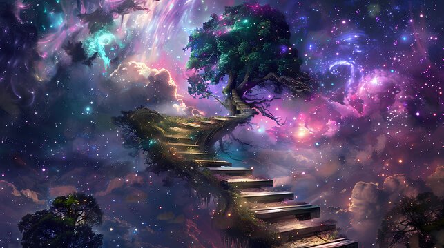 Tree of knowledge, akashic records, transformation and mysticism, occult, fantasy art