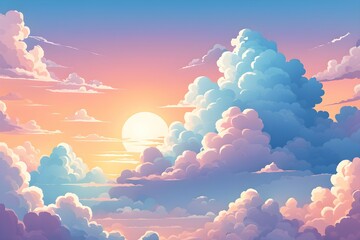 Cartoon sky background filled with fluffy white clouds