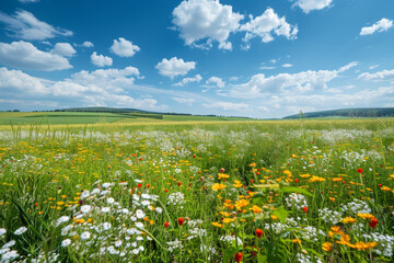 flourishing summer field showing stark environmental contrasts