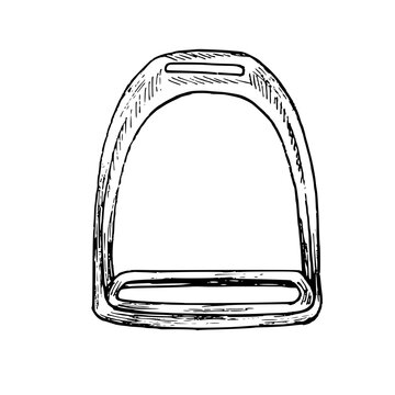 recommend clip art: Graphic vector illustration of a stirrup for a horse riding saddle. Hand painting. Horse equipment