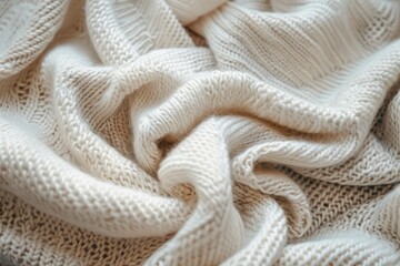 Close-up View of a Textured White Woolen Sweater in Soft Natural Light