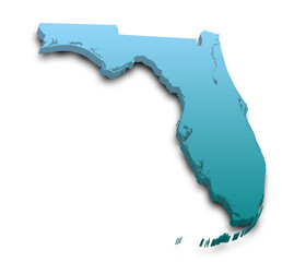 3d Map of Florida state with color.  United State of America, US, United State.
