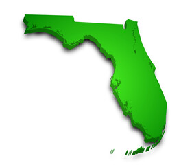 3d Map of Florida state with color.  United State of America, US, United State.