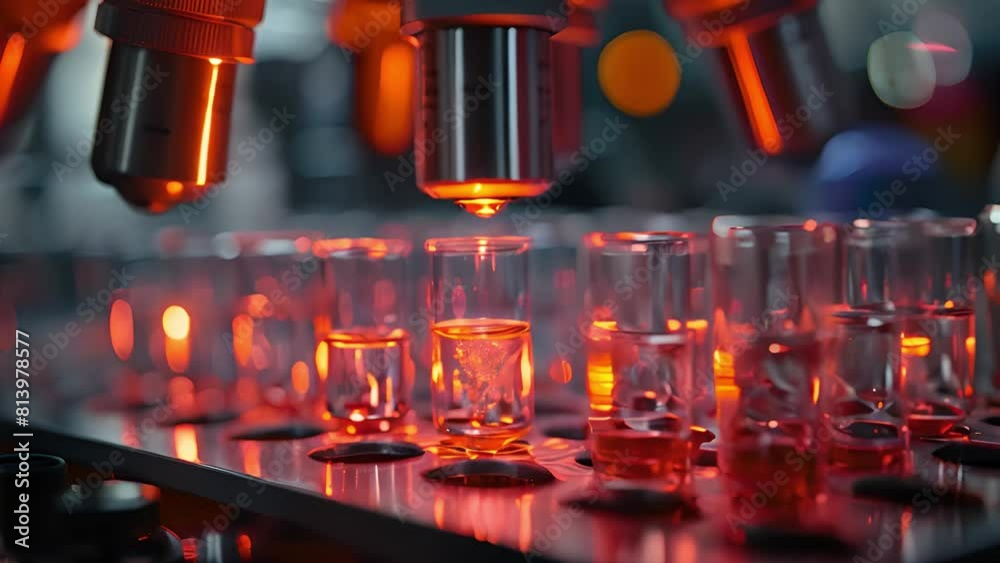 Aufkleber a laboratory setting with numerous test tubes filled with colorful liquids, indicating experiments o