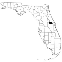 Map of Seminole County in Florida state on white background. single County map highlighted by black colour on Florida map. UNITED STATES, US